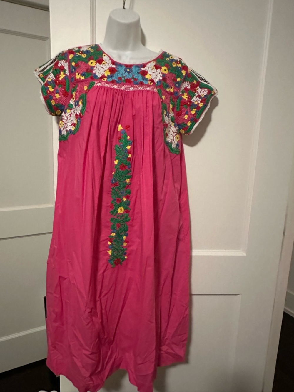 Frances Valentine Hot Pink Floral Embroidered Cotton Dress